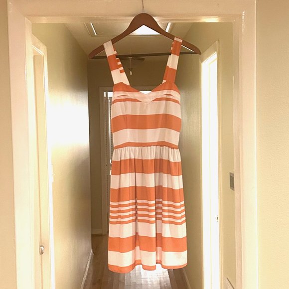 Dee & Ray Peach & Ivory Striped Dress SIZE: EXTRA SMALL - Picture 2 of 6